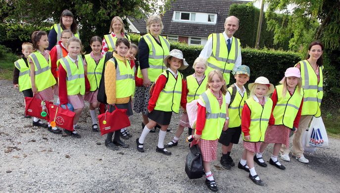group walking to school