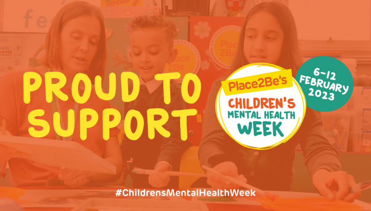 a banner with an orange background with the text Proud to Support Childrens Mental Health Week 